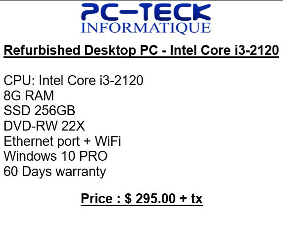 Refurbished PC - Intel Core i3-2120