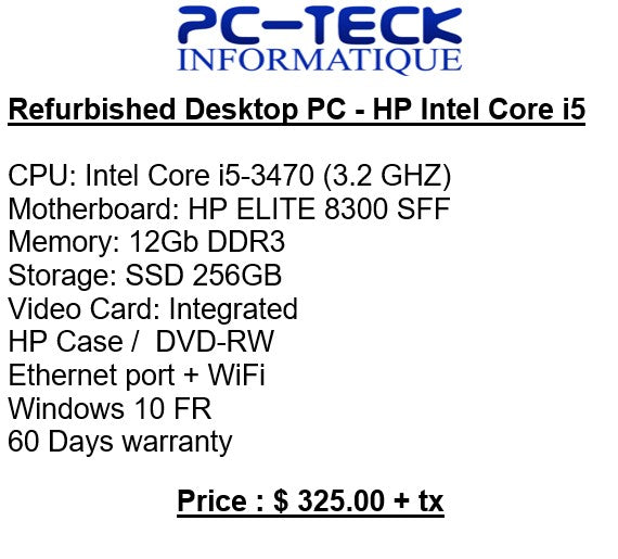 Ordinateur de bureau reconditionné - HP Intel Core i5