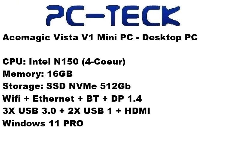 PC-TECK - Acemagic Vista V1 Mini PC - Desktop PC