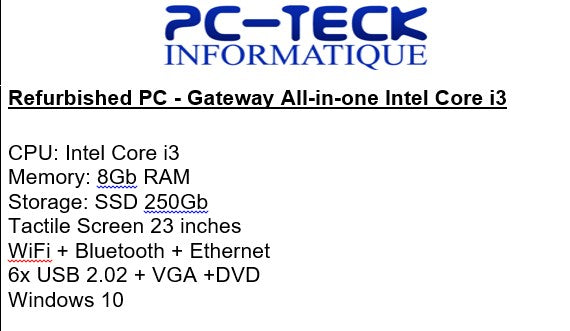 Ordinateur reconditionné - Gateway Tout-en-un Intel Core i3