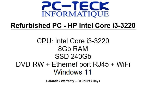 Ordinateur reconditionné - HP Intel Core i3-3220