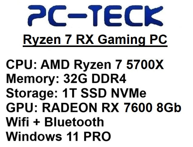PC-TECK - Ryzen 7 RX 6600 - PC de jeu
