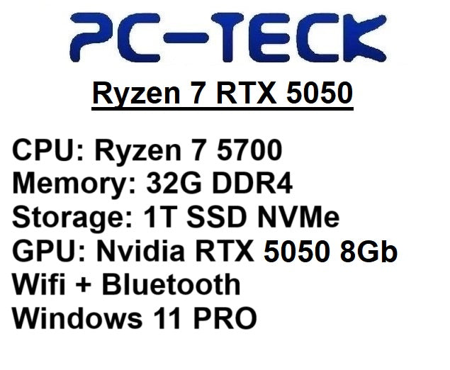 PC-TECK - Ryzen 7 RTX 5050 - Gaming PC